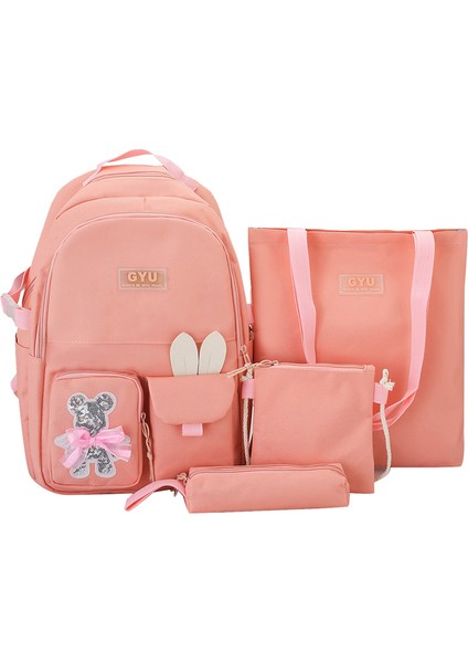 Büyük Kapasiteli Dört Parçalı Okul Çantası Öğrenci Okul Çantası Sırt Çantası Kadın Kore Versiyonu Moda Doku Öğrenci Sırt Çantası (Yurt Dışından)