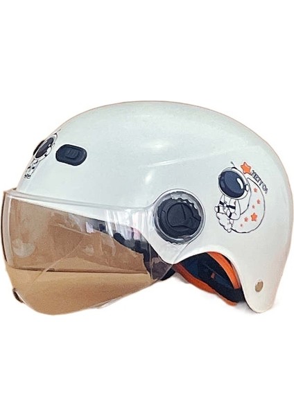 Çocuk Kask Elektrikli Akülü Araba Yaz Güneş Kremi Erkek ve Kız Çocuklar Sevimli Kulaklar Dört Mevsim Sürme Yarım Kask Kask (Yurt Dışından)