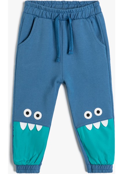 Jogger Eşofman Altı Beli Bağlamalı Canavar Baskılı Aplike Detaylı Pamuklu