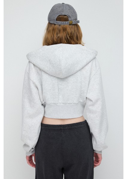 Kapüşonlu Fermuarlı Crop Sweatshirt