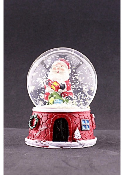 Yeni Yıl Noel Baba Temalı Dekoratif Yılbaşı Noel Baba Temalı Orta Boy Işıklı Kar Küresi 9 cm