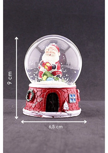 Yeni Yıl Noel Baba Temalı Dekoratif Yılbaşı Noel Baba Temalı Orta Boy Işıklı Kar Küresi 9 cm