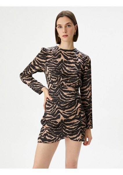 Mini Saten Elbise Leopar Desenli Uzun Kollu fiyatları