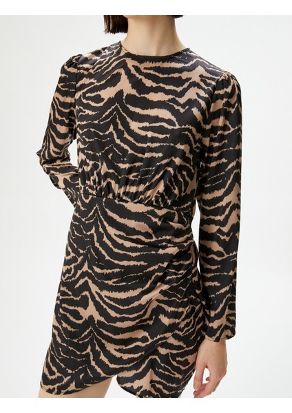 Mini Saten Elbise Leopar Desenli Uzun Kollu indirimleri