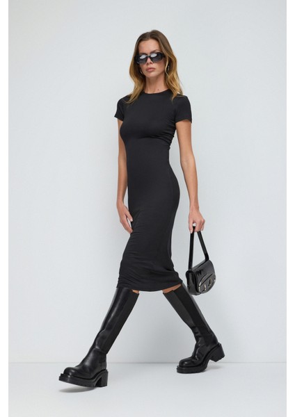 Vücudu Saran Bodycon Basic Midi Elbise
