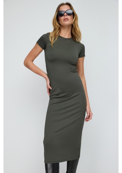 Vücudu Saran Bodycon Basic Midi Elbise