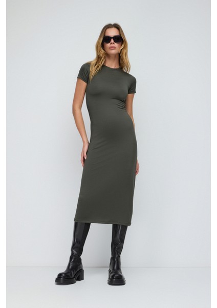 Vücudu Saran Bodycon Basic Midi Elbise