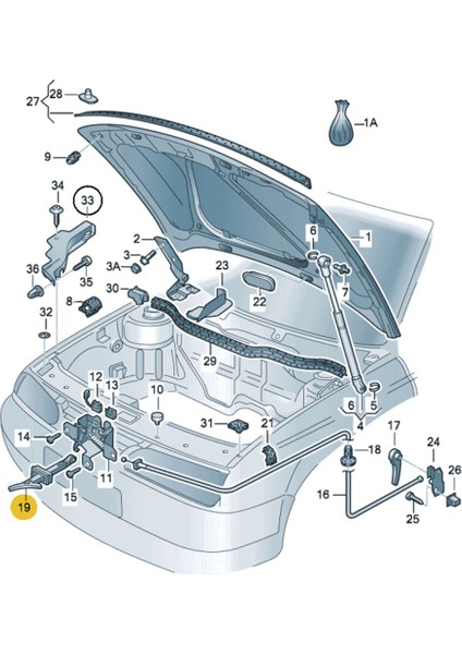 Vw Bora 1999-2005 Motor Kaput Açma Emniyet Mandalı 1J5823593C