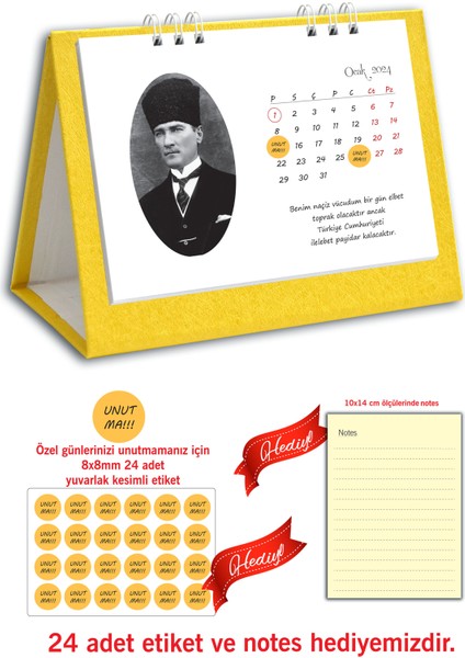 Atatürk Fotoğraflı Spiralli 2024 Masa Takvimi fiyatları