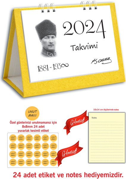 Atatürk Fotoğraflı Spiralli 2024 Masa Takvimi modelleri