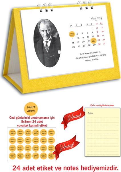 Atatürk Fotoğraflı Spiralli 2024 Masa Takvimi fırsatları