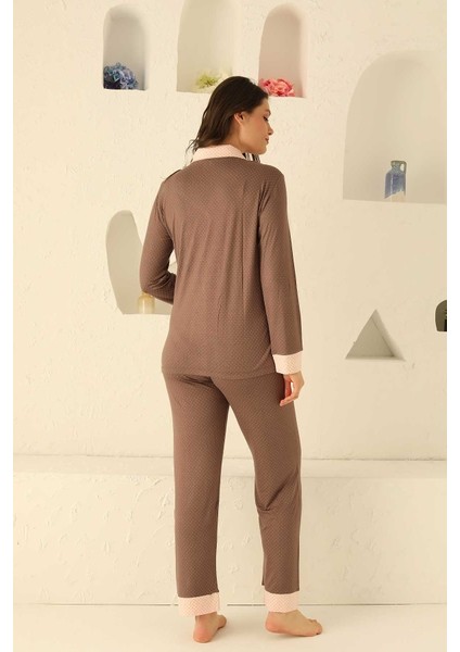 Mürdüm Küçük Puantiyeli Önden Düğmeli Pijama Takımı 2716Uy