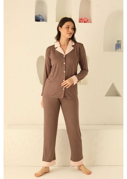 Mürdüm Küçük Puantiyeli Önden Düğmeli Pijama Takımı 2716Uy