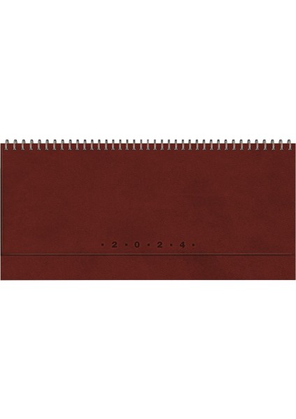 2024 Bordo 14 x 33 cm Spiralli Deri Sert Kapak Haftalık Masa Takvimi