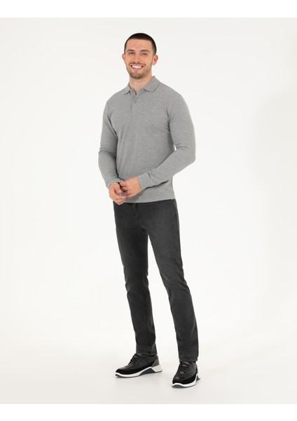 Erkek Gri Melanj Slim Fit Basic Sweatshirt 50276035-VR086