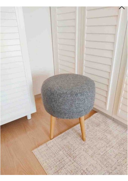 Beylerbeyi Gri Puf & Bench & Tabure,keten Kumaş,3'lü Ayak (Gürgen Ağacı