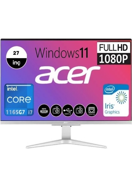Aspire C27-1655 Intel Core I7 1165G7 16GB 2tb SSD Windows 11 Pro 27" Fhd All In One Bilgisayar DQ.BHLEM.001