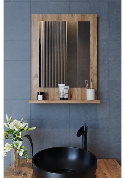 Safir Banyo Aynası, Dresuar, 60X45 Raflı Banyo Aynası