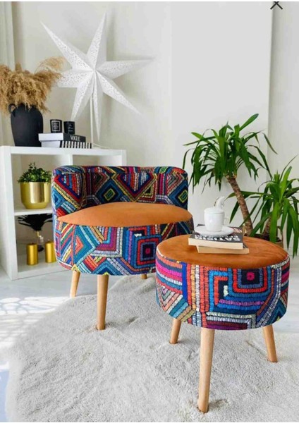 Çay Seti Tekli Koltuk Berjer ve Puf Takımı (Salon, Balkon, Ofis) 2 Li Takım