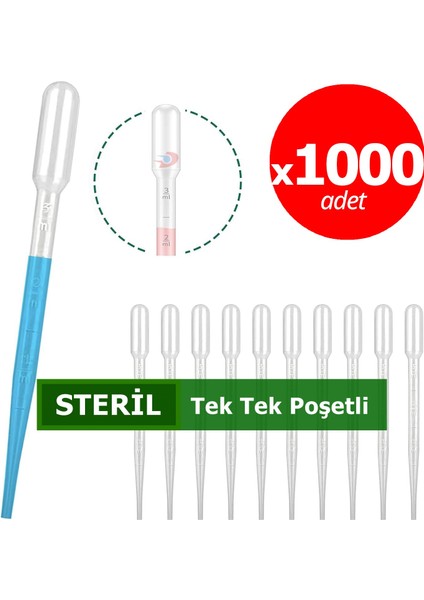 Dolar Kimya Steril Pastör Pipet Plastik 3 ml x 1000 Adet