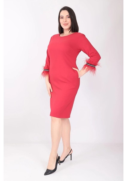 x Modapo Kadın Düz Renk Bisiklet Yaka Kolu Tüylü Midi Büyük Beden Elbise MDP3113 fiyatları