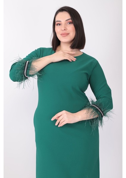 x Modapo Kadın Düz Renk Bisiklet Yaka Kolu Tüylü Midi Büyük Beden Elbise MDP3113 fiyatları