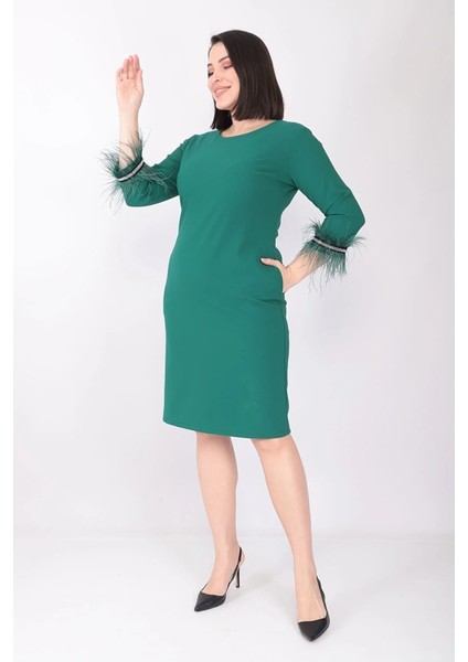 x Modapo Kadın Düz Renk Bisiklet Yaka Kolu Tüylü Midi Büyük Beden Elbise MDP3113 modelleri