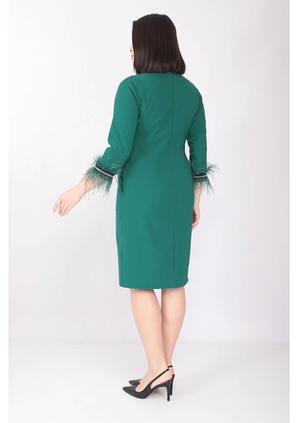 x Modapo Kadın Düz Renk Bisiklet Yaka Kolu Tüylü Midi Büyük Beden Elbise MDP3113 fırsatları