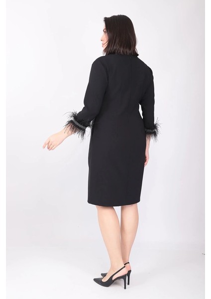 x Modapo Kadın Düz Renk Bisiklet Yaka Kolu Tüylü Midi Büyük Beden Elbise MDP3113 fırsatları