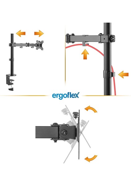 EF51 Steel Design 2-8 kg Tek Kol 13"-27" Asansörlü Monitör Standı