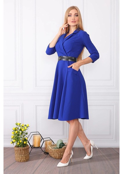 Element's Kadın Kruvaze Yaka Cep ve Yaka Detaylı Elbise ETS475695