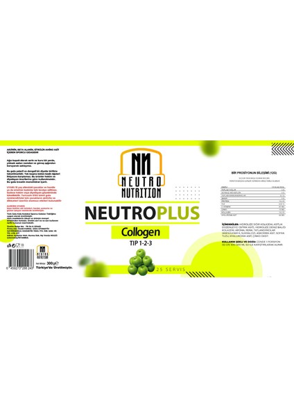 Collogen Tıp 1-2-3 Yeşil Elma Aromalı 300 gr
