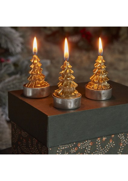 Karaca Home New Year Yılbaşı 24 Gold Tree 3'lü Tealight Mum 3,8x3,8x7 cm