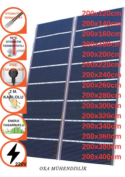 Karbon Film Isıtıcı Otomatik Termostatlı 200CM En