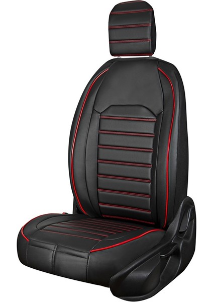 renault Clio 2 Hb Uyumlu Ön Arka 5 Li Set Yarı Deri Kuveyt Serisi Oto Koltuk Kılıfı Siyah Kırmızı Renk modelleri
