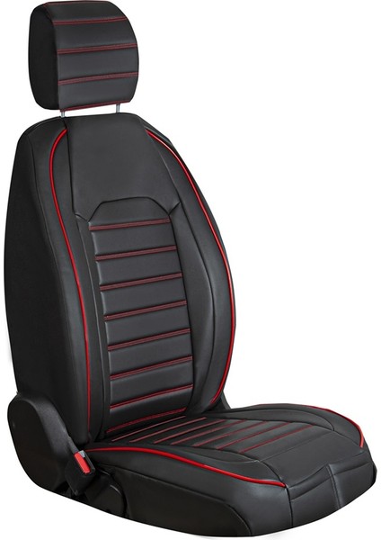 seat Toledo Uyumlu Ön Arka 5 Li Set Yarı Deri Kuveyt Serisi Oto Koltuk Kılıfı Siyah Kırmızı Renk