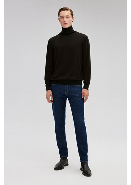 M0710127-900-Fw Boğazlı Kazak Siyah Erkek Kazak