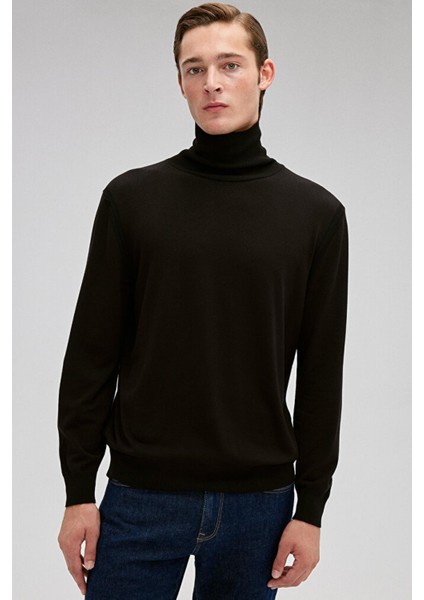 M0710127-900-Fw Boğazlı Kazak Siyah Erkek Kazak fiyatları