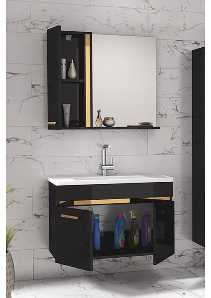 Yeni Gold Siyah 65 cm Lavabolu Banyo Dolabı Takımı**demonte Değil** fiyatları