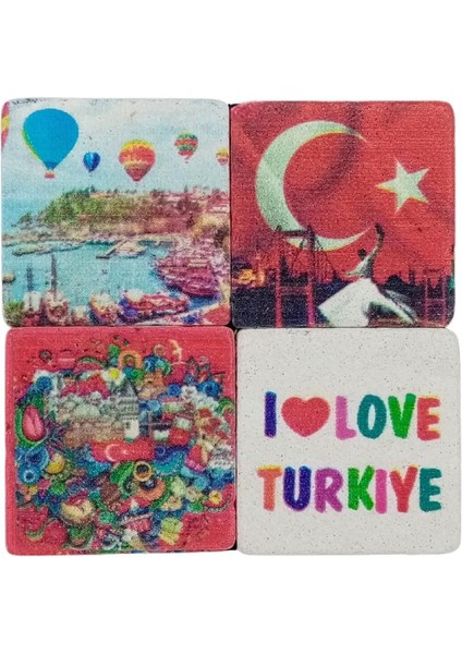 Türkiye Temalı Dörtlü Taş Magnet