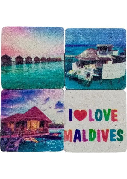 Maldivler Temalı Dörtlü Taş Magnet