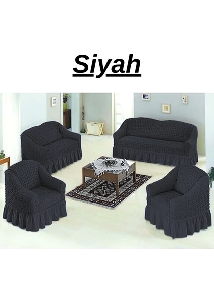 3+3+1+1 Bürümcük Koltuk Takımı Örtüsü. Etekli Streç Esnek Lastikli Çekyat Kanepe Kılıfı