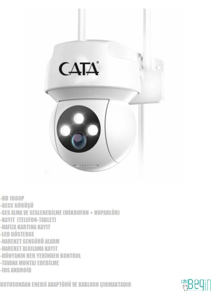 Akıllı Kamera Dış Mekan CT-4051 IP66 1080P Gece Görüşlü Sirenli