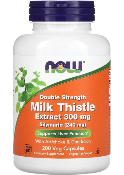 Foods, Milk Thistle Extract, Double Strength, 300 mg 200 Veg Kapsül