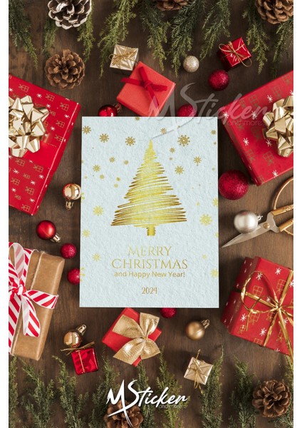 Yılbaşı Hediye Kartı 16 Adet Arkasına Not Yazılabilir Yeni Yıl Tebrik Kartı Özel Dokulu Kağıt