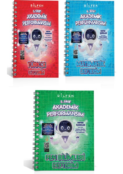 8. Sınıf Akademik Performansım Matematik - Türkçe - Fen Bilimleri Defterim Seti 3'lü