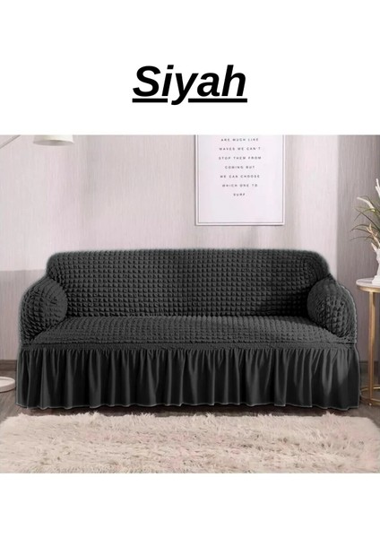 Bürümcük 3 Kişilik Koltuk Örtüsü. Etekli Streç Esnek Lastikli Çekyat Kanepe Kılıfı