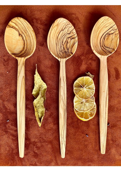 Doğal Zeytin Ağacından El Ile Üretilmiş 3lü Ahşap Tahta Kaşık Seti 31CM fırsatları