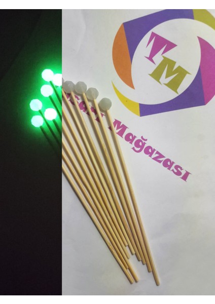 15 cm Uzun Kürdan - 30 Adet Karanlıkta Parlayan Fosfor Boncuklu Kokteyl Karıştırıcı