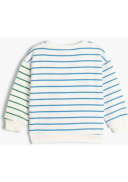 Sweatshirt Uzun Kollu Bisiklet Yaka Ayıcık Baskılı Pamuklu